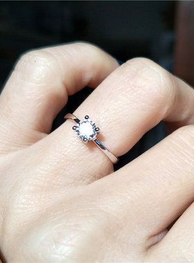 经典四爪裸钻纯银结婚仿真食指环