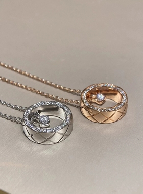 Young小香风coco菱格纹水冰月项链女镀黄金气质轻奢首饰锁骨链女