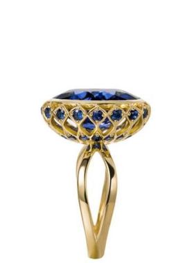 亚马逊鹅蛋形镶嵌蓝宝石戒指欧美