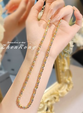 Young法式复古3色彩金项链女万能链毛衣链子三色手链女5mm珠子