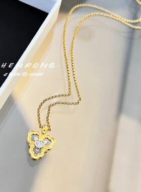 宫廷风双色金三叶草吊坠女
