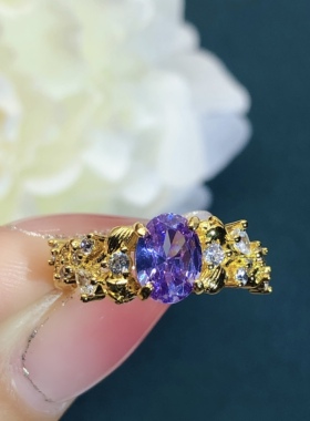 中古风轻奢紫荆花戒指女