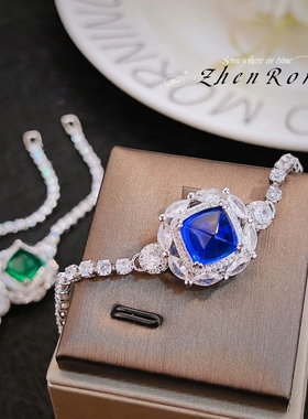 Young培育红宝石糖塔切工轻奢彩宝手链女高碳钻祖母绿皇家蓝钻女