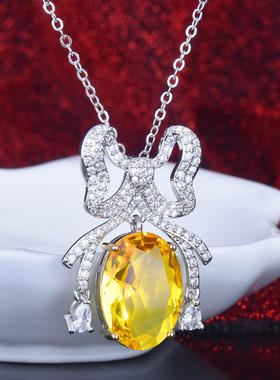 蝴蝶项链满钻超闪鸽子蛋黄钻吊坠