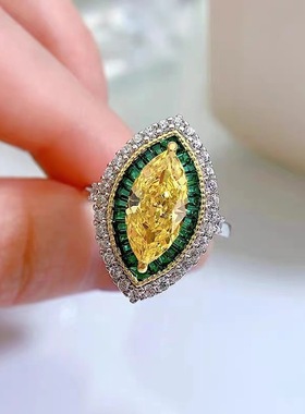 水滴高碳钻黄钻戒指女