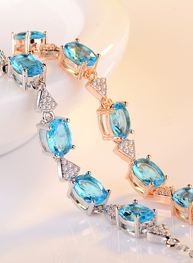 young天然瑞士蓝手链18k镀白金