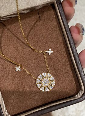 中古风爆闪满钻罗盘项链女