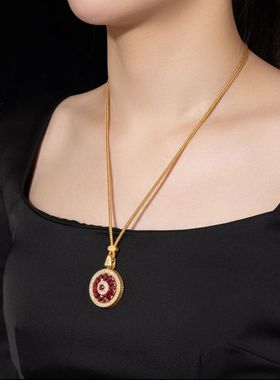 古法沙金红宝石玫瑰吊坠女