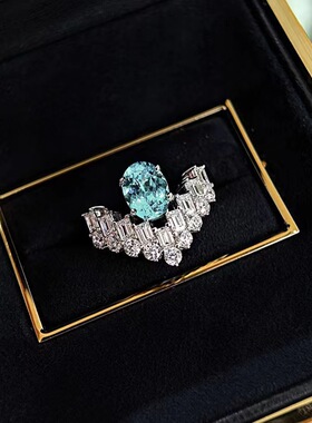 v形海蓝锆冰花切戒指钻戒