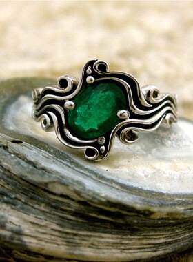 绿色宝石订婚戒指欧美首饰品