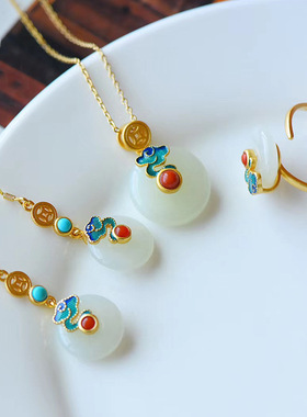 young古法珐琅彩祥云玉石平安扣