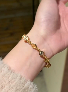 Young法式复古老钱风骰子十字花男女手链镀黄金色拼接朋克手饰品