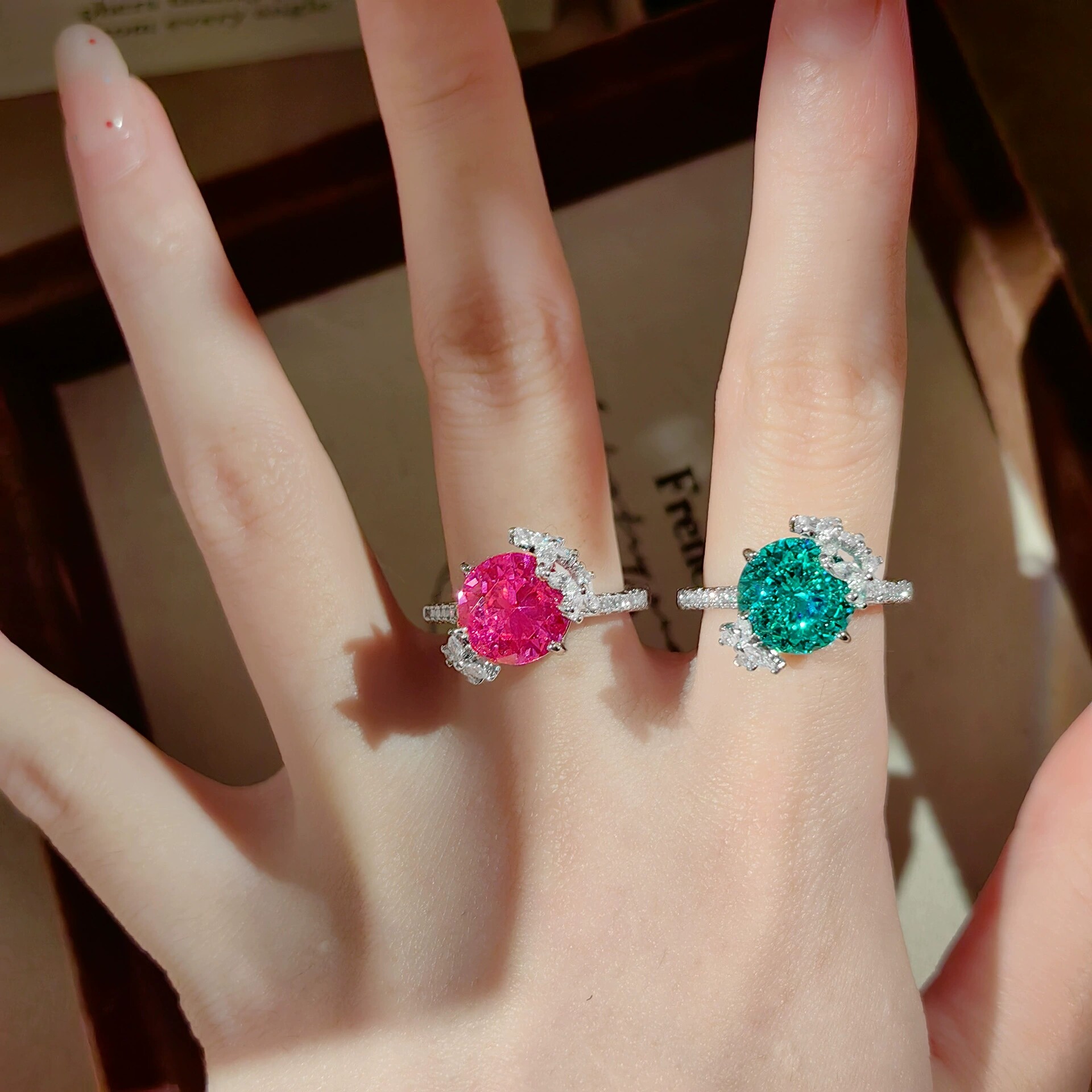 Young fashion light luxury rose red diamond red corundum dragon fruit ring super fairy butterfly design Paraiba women's ring