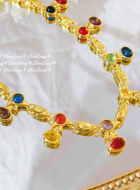 rainbow同款糖果锆石项链女