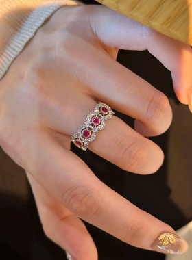 魅影蕾丝花边红刚玉戒指女