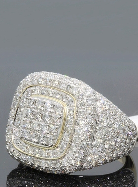 Young新款镀18k黄金满钻男士戒指男欧美分色微镶仿莫桑钻女戒批发