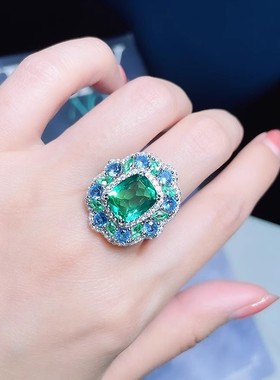 欧美仿真复古彩宝吊坠项链彩宝耳环套装首饰祖母绿女耳钉锆石戒指