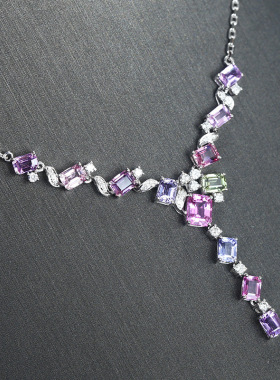 仿真帕拉恰蓝宝石彩宝项链