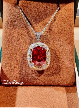 Young轻奢中国红双色金吊坠项链女香槟耳钉高碳钻戒指彩宝套装女