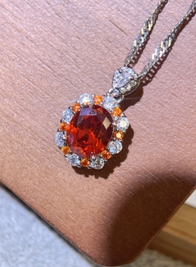 Young新品鸽子蛋桔红锆石芬达色吊坠气质开口戒指显白宴会两件套