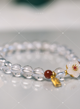 【壮的响亮】初晓白水晶沙金玛瑙樱花手链