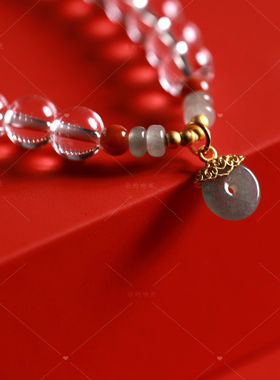 【壮的响亮】素心清韵白水晶绿草莓晶福珠手链手串