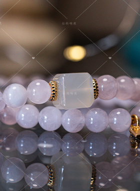 【壮的响亮】樱霞琉璃粉水晶白水晶玛瑙方糖手链