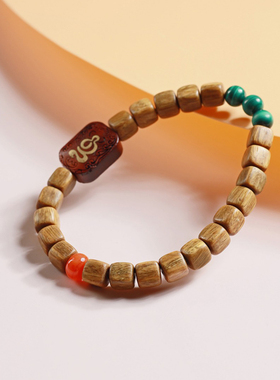 【壮的响亮】布施 绿檀木/孔雀石/檀木镶铜佛手链手串饰品