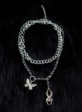 原创手工合金暗黑蜘蛛蝴蝶毛衣链