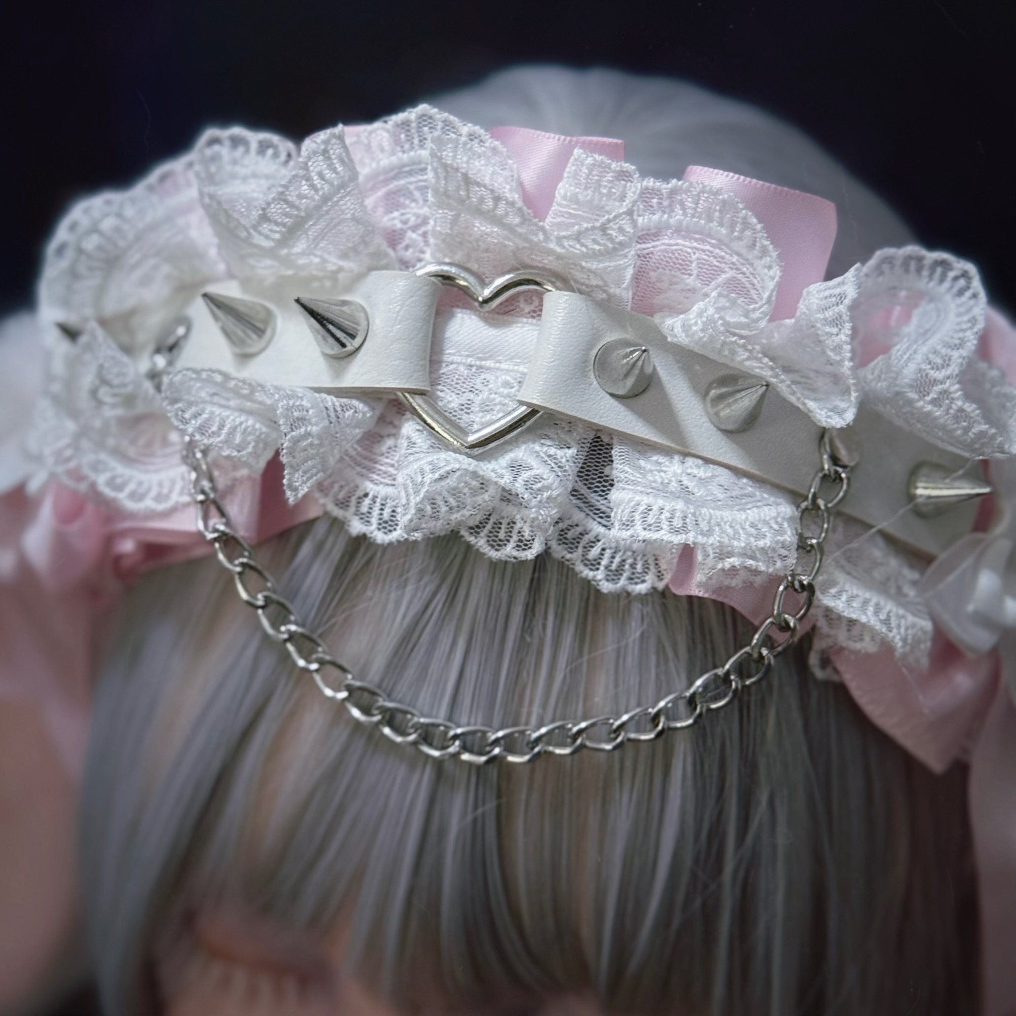 怪糖饰物集原创手工毛绒垂耳兔铆钉皮扣发箍头箍亚文化暗黑粉白色,淘宝优惠券,粉丝福利购,淘宝优惠卷