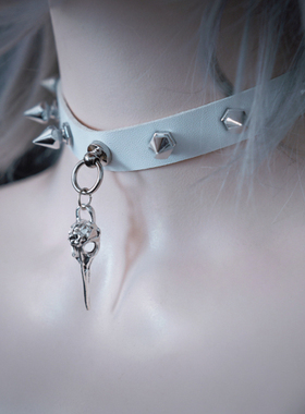 怪糖饰物集原创鸟骨铆钉白色颈链