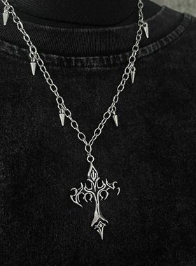 怪糖饰物集原创火焰十字合金项链