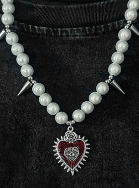 怪糖饰物集原创爱心珠链铆钉项链
