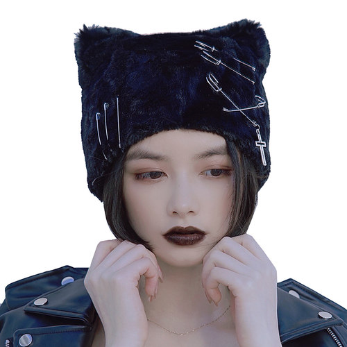 怪糖饰物集原创手工毛绒猫耳毛绒帽仿皮草冬十字朋克暗黑XYZ - 图3