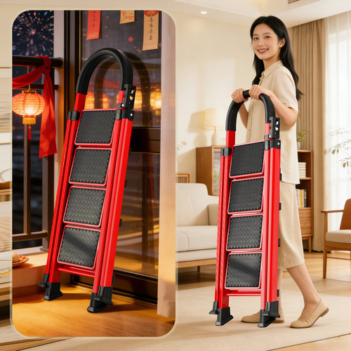 百佳宜家用折叠梯加厚碳钢四步梯防滑工具托盘人字梯稳固登高梯 - 图1