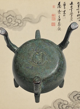 仿古绿锈唐凫毛笔舔墨海文房摆件