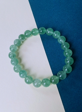 天然绿草莓晶手链女款单圈甜美星光白水体草莓晶手串桃花水晶饰品