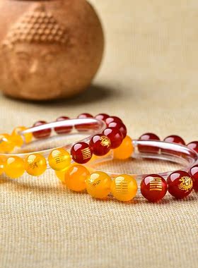 天然水晶黄玛瑙五行手链属土的饰品缺土补土坤为地麒麟手串男女款
