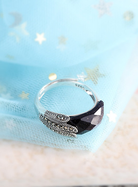 云尚服饰S925银饰品经典款切面活口泰银女士蓝砂石戒指指环