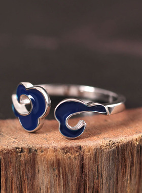 云尚服饰s925银古风仿珐琅云朵中国祥云左右手钩针带线开口戒指