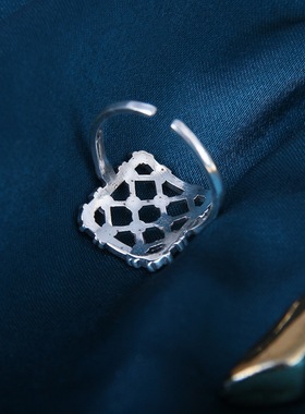 云尚服饰925纯银小窗网格钩针带线戒指复古百搭潮流ins指环