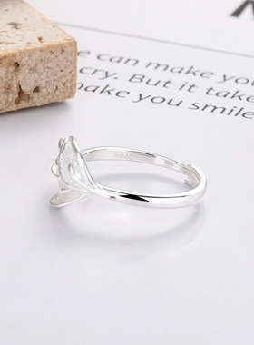 云尚服饰S925纯银树叶花纹戒指可调节韩版轻奢指环食指戒