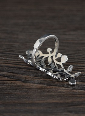 云尚服饰S925银镂空挡纹身挡80后砍猪草的疤钩针棒针双色带线戒指