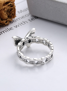 云尚服饰S925纯银韩小清新温感滴胶变色小蝴蝶镂空设计开口戒指