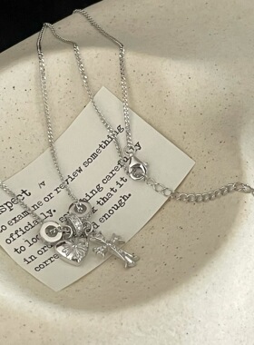 云尚服饰S925纯银镶钻十字架爱心项链小众韩版ins风高级感轻奢