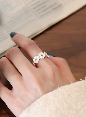 云尚服饰甜美栀子花s925纯银戒指女韩版时尚文艺气质小清新女戒指