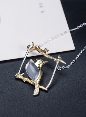 云尚服饰s925银民族风设计喜上眉梢项链女国潮喜鹊树枝锁骨链吊坠