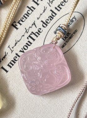 九尾狐毛衣链 天然粉水晶狐狸吊坠 粉晶黄水晶狐狸项链