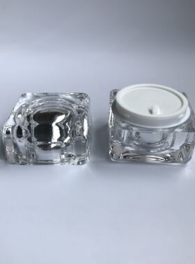 高端护肤品空瓶亚克力面霜瓶 膏霜瓶四方水晶瓶30克银分装空瓶