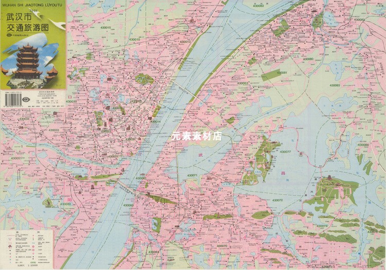 1995年武汉市交通旅游图电子版老地图素材2幅JPG格式标清-图0